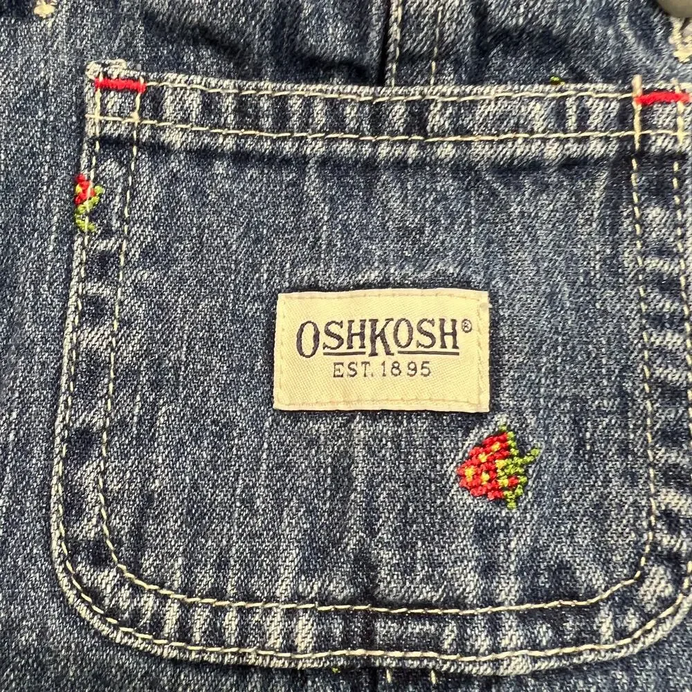 Vintage Osh Kosh Denim Girls‎ Overall Dress Embroidered Strawberries Sz 6